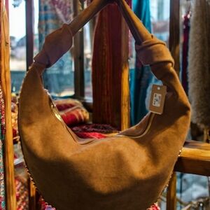 Tan Suede Studded Hobo Bag NWT